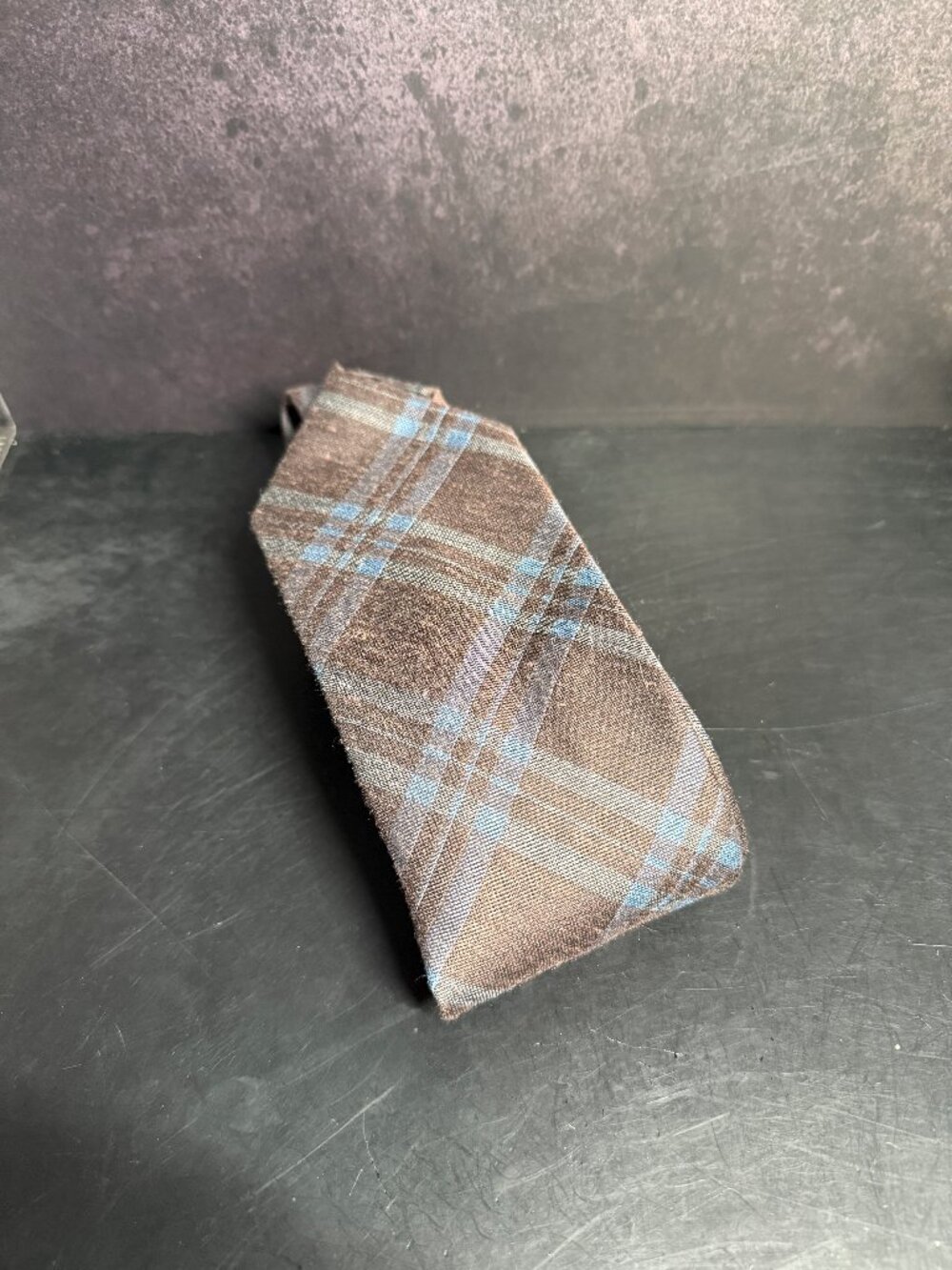 Murano Brown Blue Plaid Silk Blend Tie